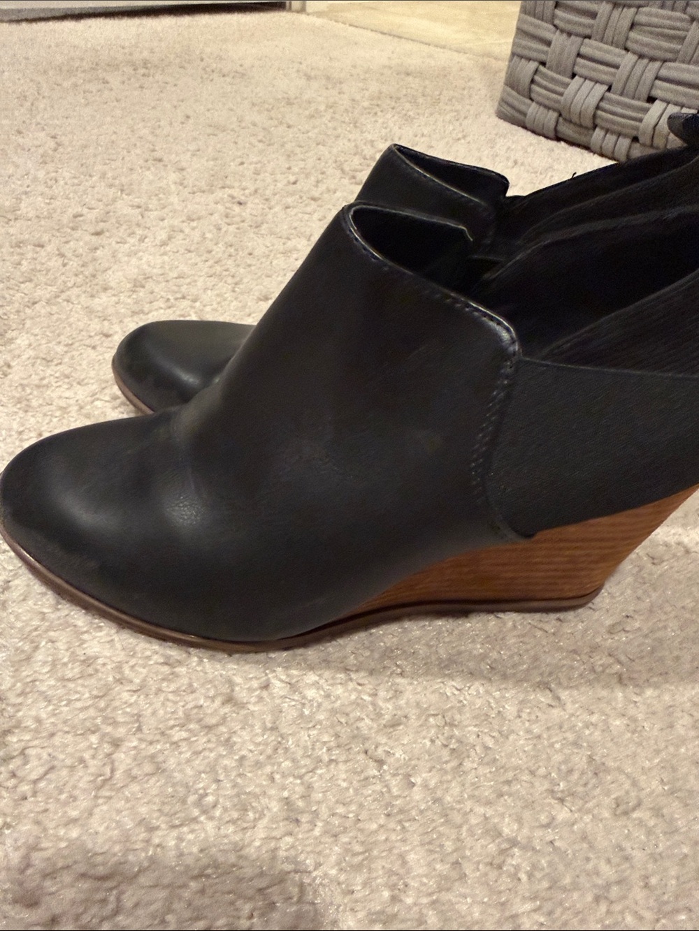 Dr. Scholl's Black Wedge Booties with Wood-Look Heel